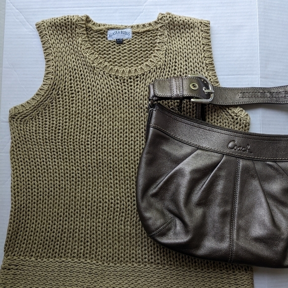 ALASKA BLUES GOLDEN BEIGE CROCHET KNIT VINTAGE* VEST CAMI TANK SIZE LARG… - Picture 5 of 12